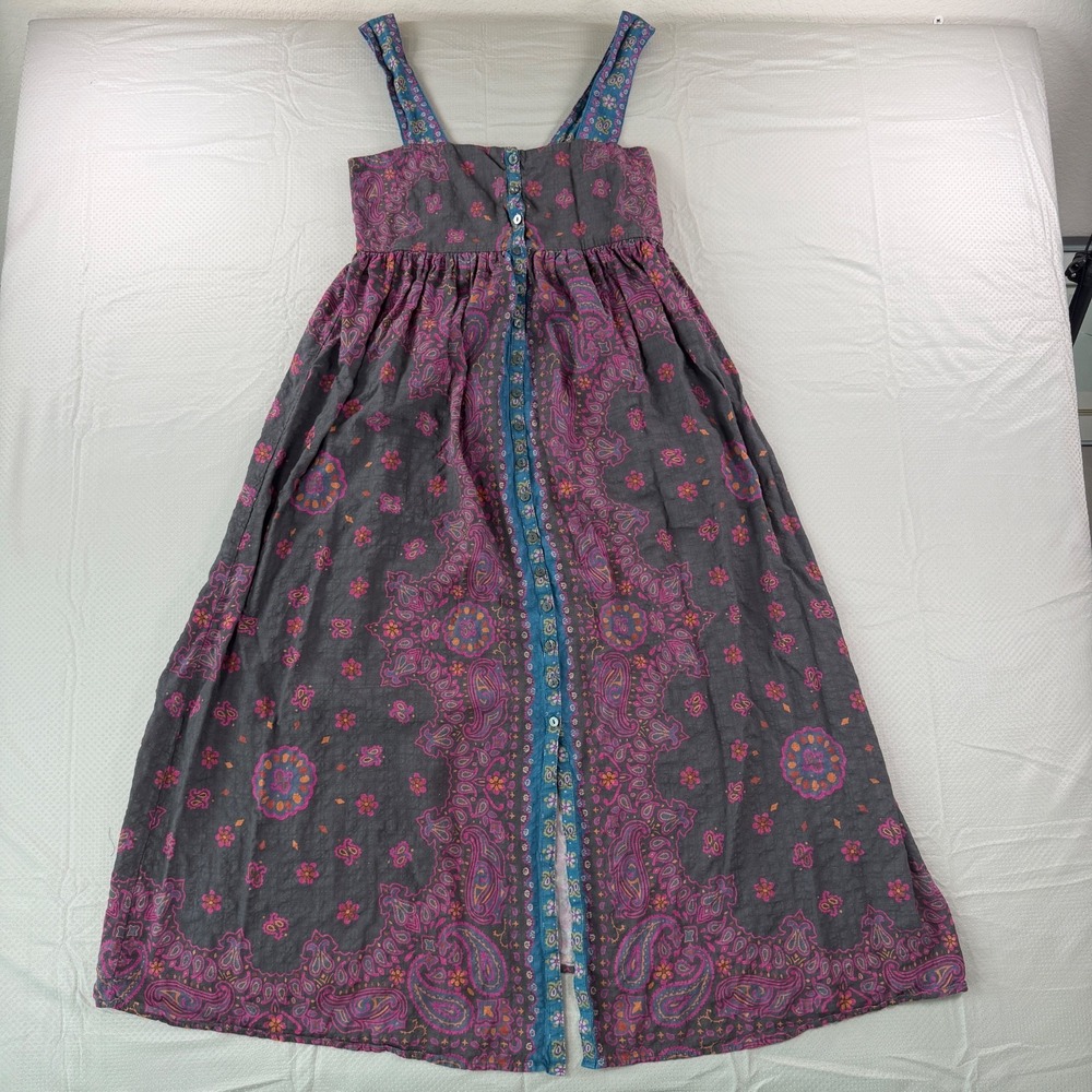Natural Life Paisley Floral Maxi Dress Small Charcoal Pink Boho Button Front S